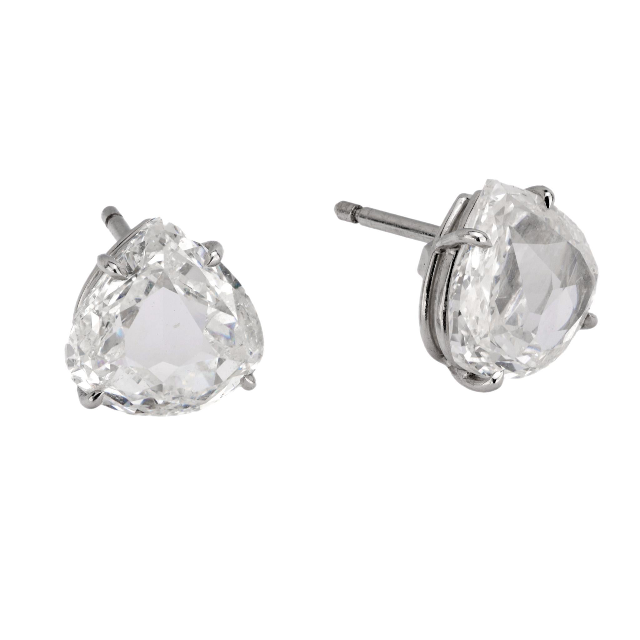 Modern Vintage GIA 6.12 carat diamond 18k white gold stud earrings For Sale