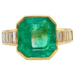 18 Karat Gelbgold Vintage GIA 6,30 Karat kolumbianischer Smaragd Diamantring mit Smaragd