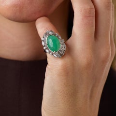 Anello da cocktail vintage in platino con diamanti e giada birmana da 6,50 carati certificato GIA
