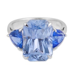 Vintage GIA 6.76 carat Ceylon sapphire 14k white gold three stone ring