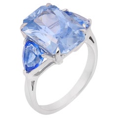 Vintage GIA 6.76 carat Ceylon sapphire 14k white gold three stone ring