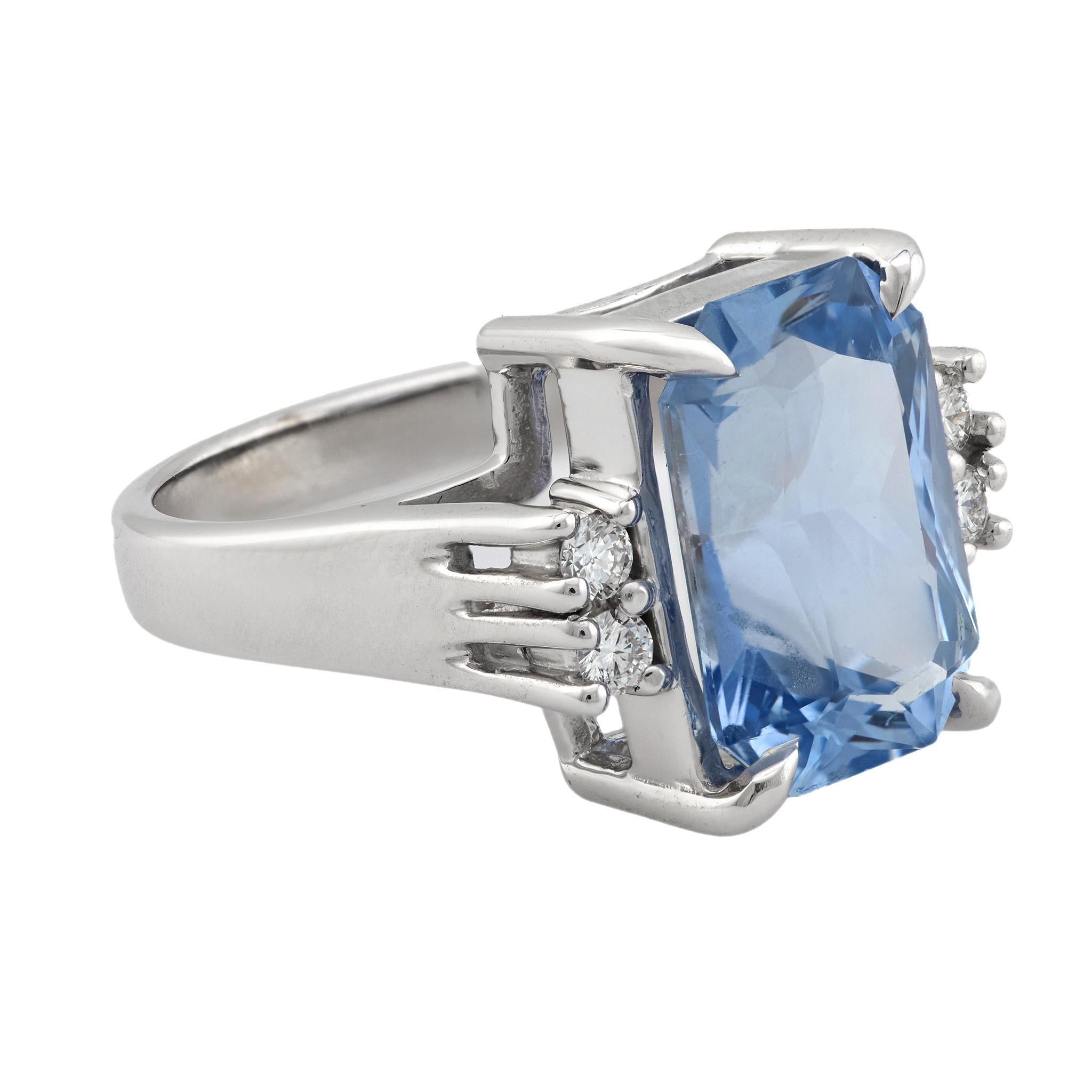 Vintage GIA 6,76 quilates zafiro diamante 14k anillo de cóctel de oro blanco Moderno en venta