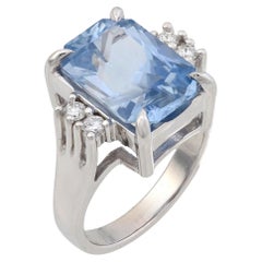 Vintage GIA 6,76 quilates zafiro diamante 14k anillo de cóctel de oro blanco
