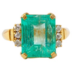 7.44-carat brown diamond value Vintage GIA 7.44 Carat Colombian Emerald and Diamond 14k Yellow Gold Ring
