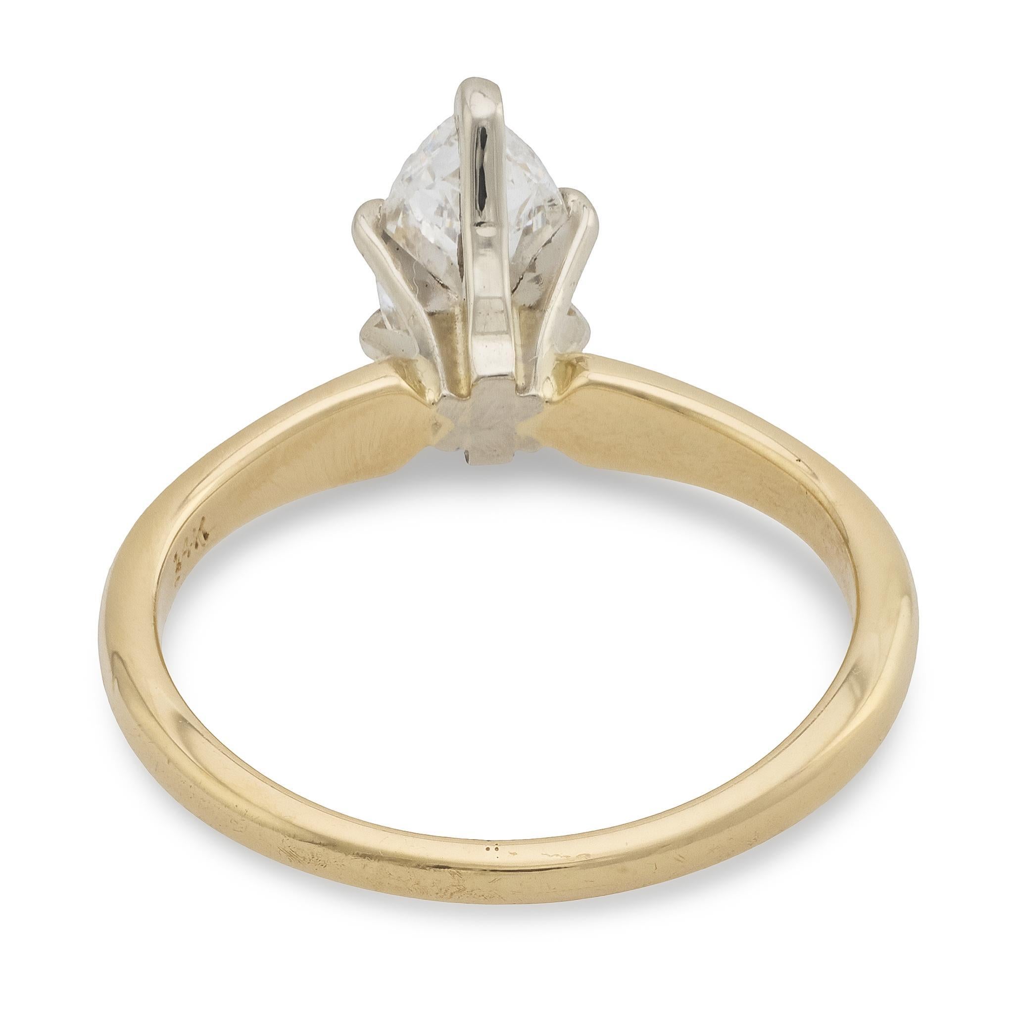 Anello di fidanzamento vintage in oro giallo 14k con diamante taglio marquise da 0,76 carati GIA In condizioni buone in vendita a Beverly Hills, CA