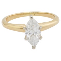 Anello di fidanzamento vintage in oro giallo 14k con diamante taglio marquise da 0,76 carati GIA