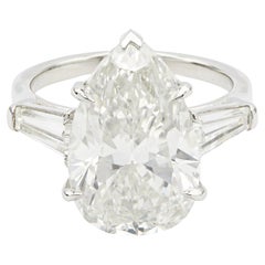 Vintage GIA 8.50 Carat Pear Cut Diamond Platinum Ring