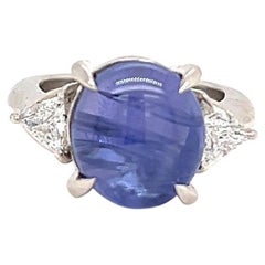 Vintage GIA 8.73 Carat Cabochon Star Sapphire Diamond Platinum Ring