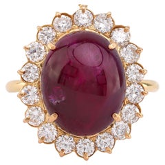 Vintage GIA 9.5 Carat Burma No Heat Ruby Diamond 18K Yellow Gold Ring