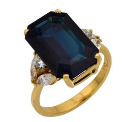 Anello cocktail con zaffiro e diamante vintage GIA da 9,91 carati senza calore