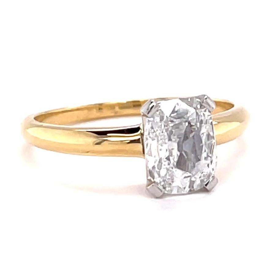 Women's or Men's Vintage GIA Antique Cushion Cut Diamond 18 Karat Gold Solitaire Engagement Ring