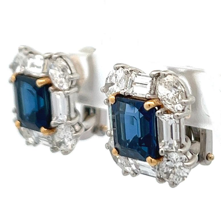 Women's or Men's Vintage GIA Asprey Sapphire Diamond Platinum Earrings