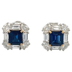 Vintage GIA Asprey Sapphire Diamond Platinum Earrings
