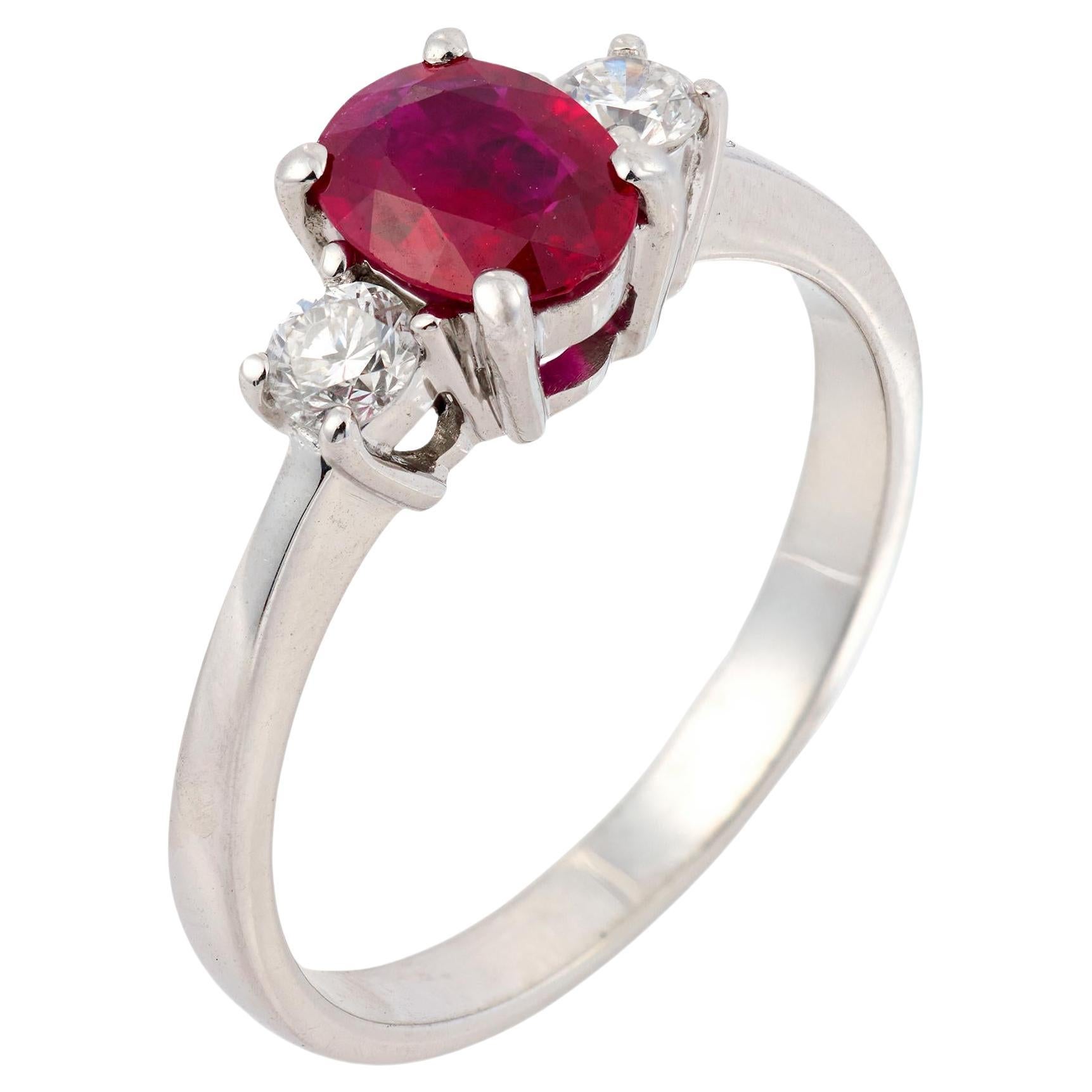 Vintage GIA Burma ruby diamond 18k white gold engagement ring