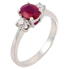 Vintage GIA Burma ruby diamond 18k white gold engagement ring