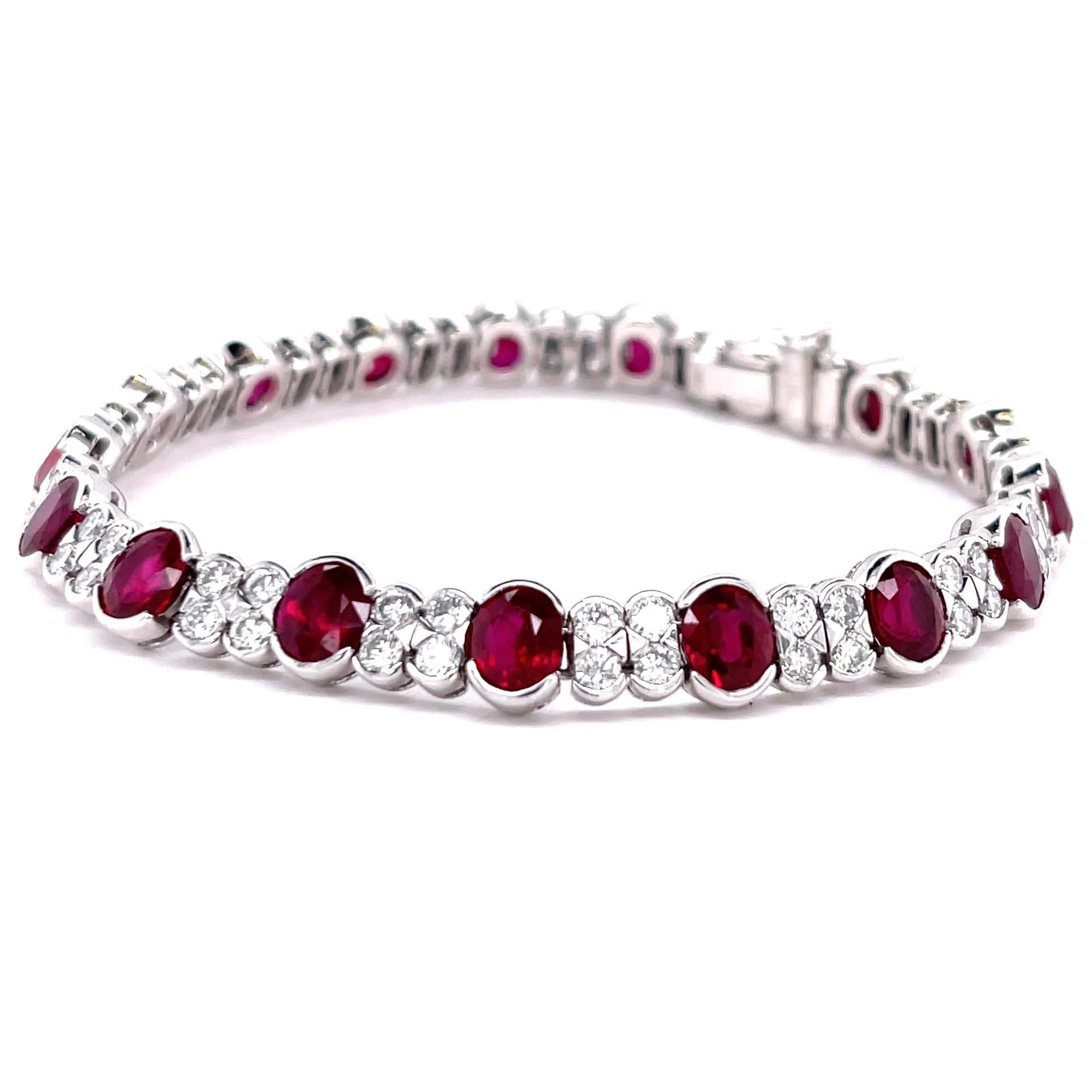 Women's or Men's Vintage GIA Burma Ruby Diamond Platinum Bracelet