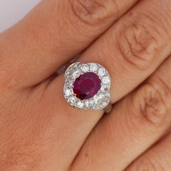 Vintage GIA Cert. 2.3 Carat No Heat Burma Ruby & Diamond in Platinum Ring