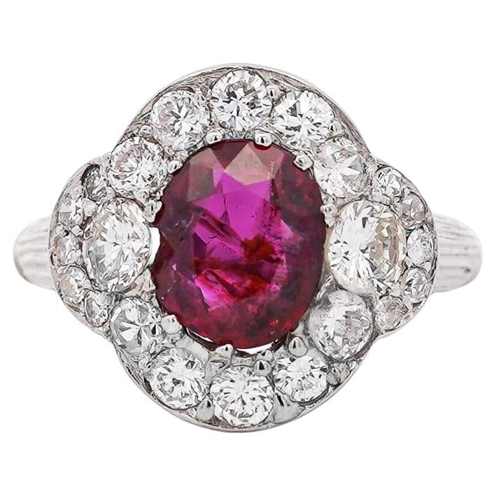 Vintage GIA Cert. 2.3 Carat No Heat Burma Ruby & Diamond in Platinum Ring