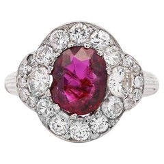 Platinring, Vintage, GIA-zertifizierter 2,3 Karat unbehandelter Burma-Rubin & Diamant in Platin