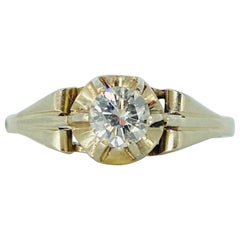 Anello di fidanzamento con diamante rotondo vintage certificato GIA da 0,40 carati in oro bianco 14k