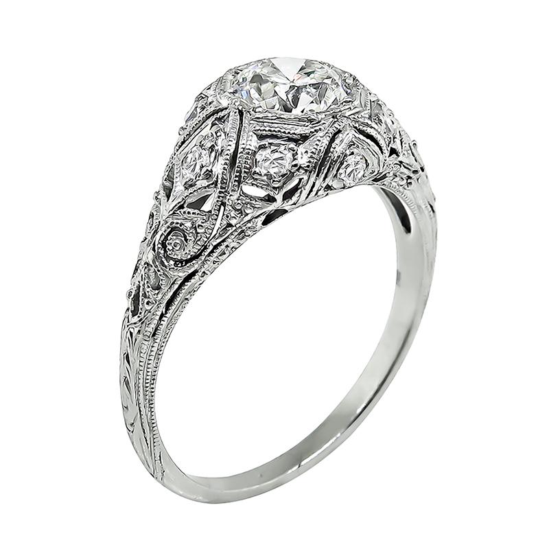 Art Deco Vintage GIA Certified 0.63 Carat Diamond Engagement Ring For Sale