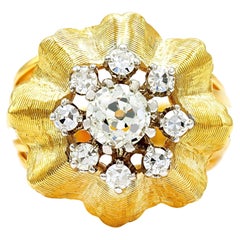Vintage - Certifié GIA - 0,89 ct. Bague grappe en or jaune 14 carats et diamants L I1