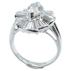 Vintage GIA Certified 1.01ct Marquise Diamond Ballerina Ring in 20K White Gold