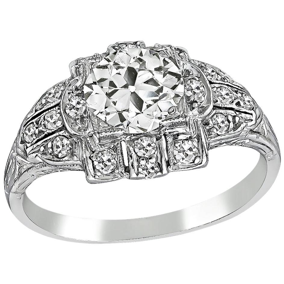 Anillo de compromiso de platino con un diamante de 1,02 quilates certificado por el GIA Vintage
