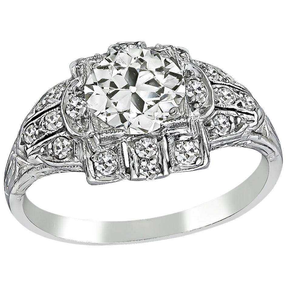 Bague de fiançailles vintage en platine avec diamant certifié GIA de 1,02 carat