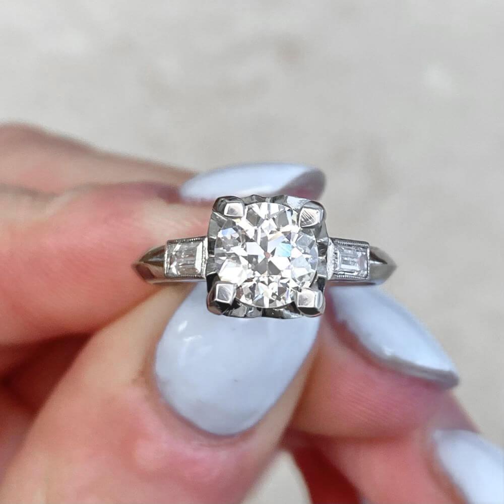 Vintage GIA-Certified 1.06Carat Old Euro-Cut Diamond Engagement Ring, Platinum For Sale 4