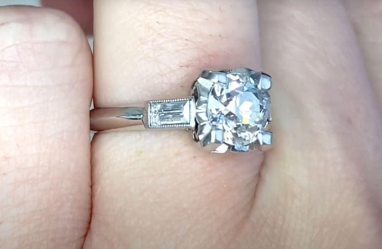 Verlobungsring, Platin, GIA-zertifizierter 1,06 Karat Diamant im alten Euroschliff, Vintage im Zustand „Hervorragend“ im Angebot in New York, NY