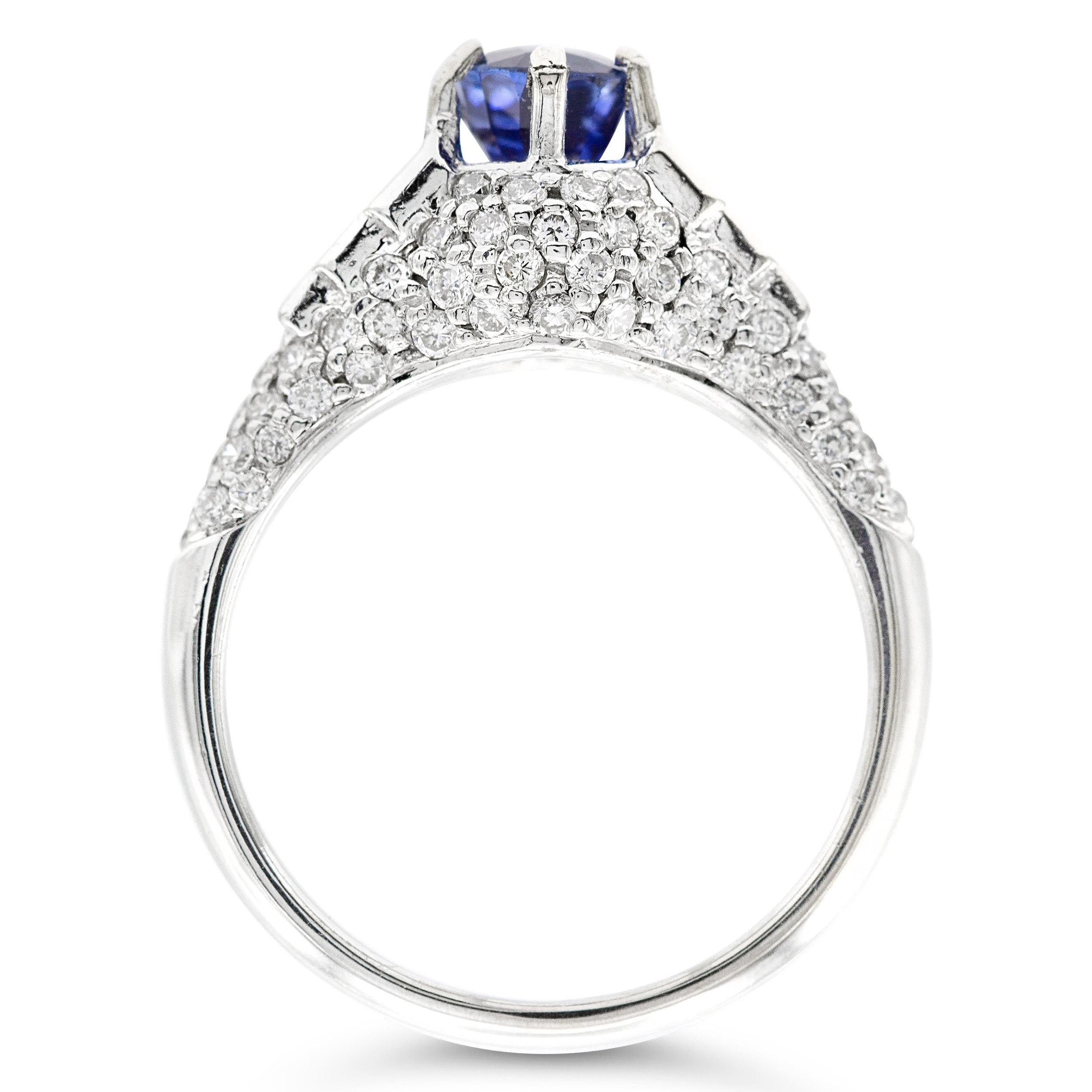 Vintage GIA Certified 1.24ct. Sapphire Dome Ring in Platinum & 14k White Gold In Good Condition For Sale In New York, NY