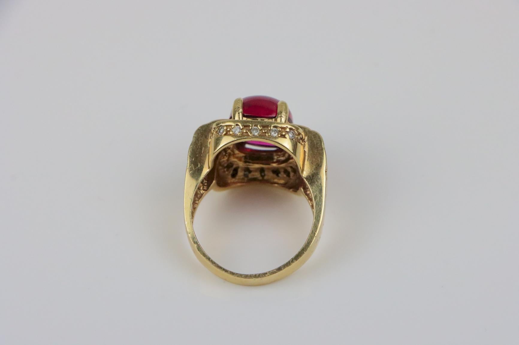 Vintage GIA Certified 14K Gold Rubellite Tourmaline & Diamond Ring For Sale 6