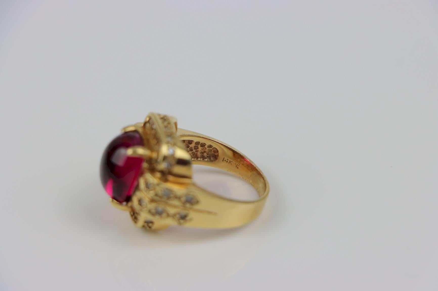 Vintage GIA Certified 14K Gold Rubellite Tourmaline & Diamond Ring For Sale 8