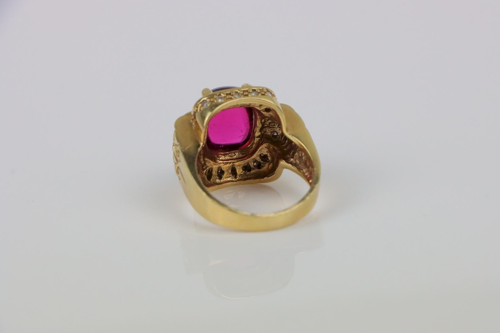 Women's Vintage GIA Certified 14K Gold Rubellite Tourmaline & Diamond Ring For Sale