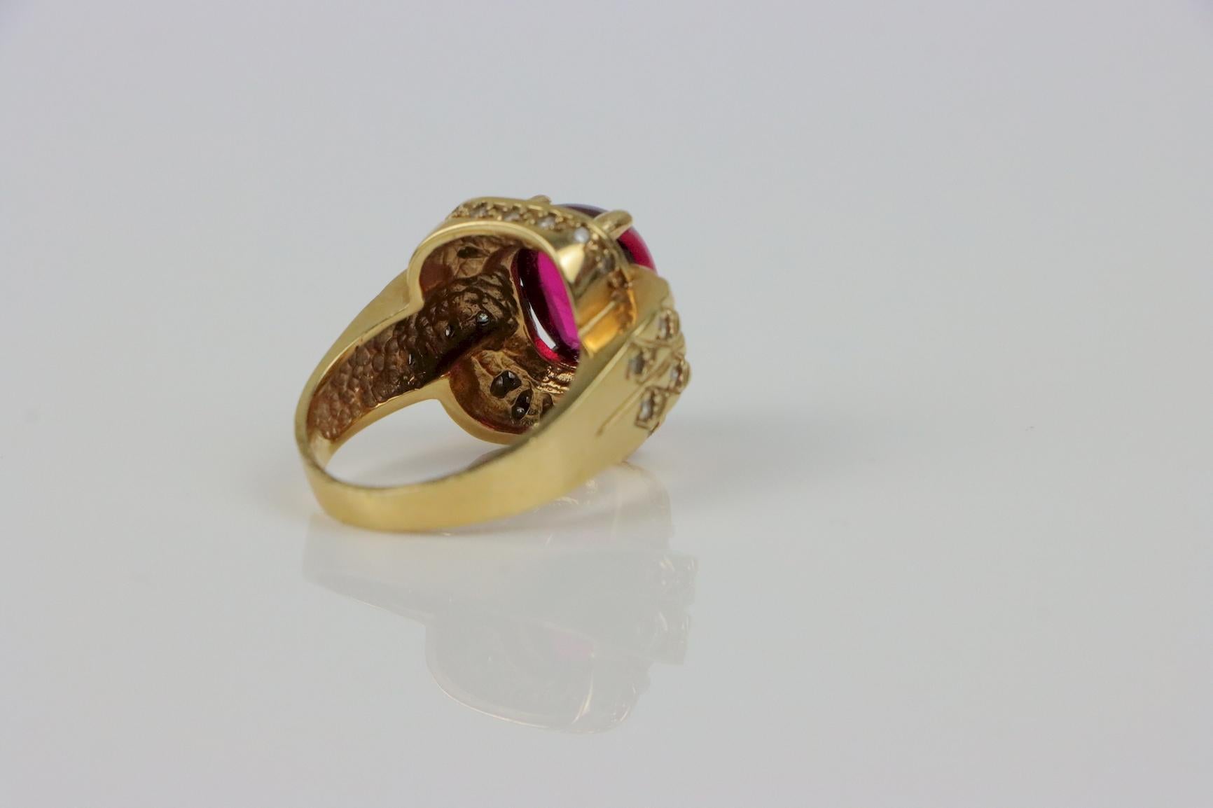 Vintage GIA Certified 14K Gold Rubellite Tourmaline & Diamond Ring For Sale 1