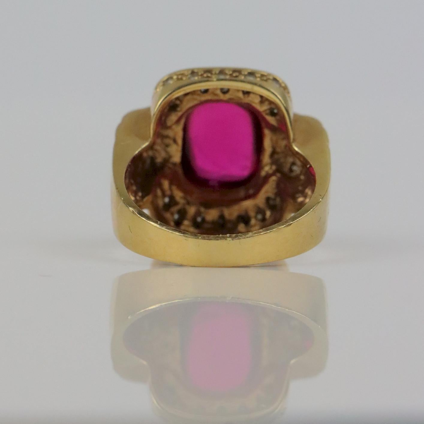 Vintage GIA Certified 14K Gold Rubellite Tourmaline & Diamond Ring For Sale 2