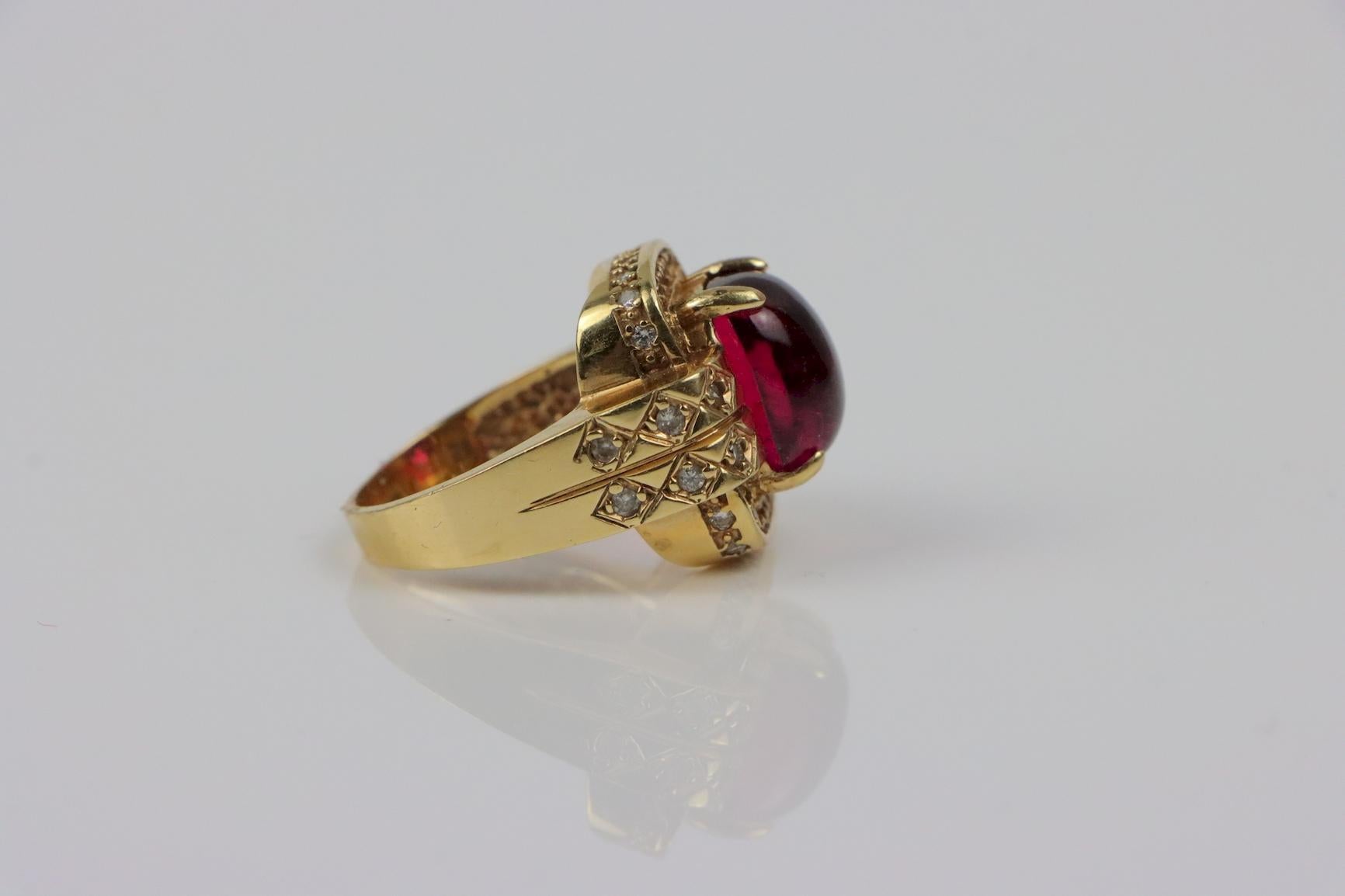 Vintage GIA Certified 14K Gold Rubellite Tourmaline & Diamond Ring For Sale 3