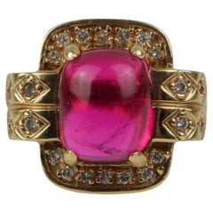 Vintage GIA Certified 14K Gold Rubellite Tourmaline & Diamond Ring