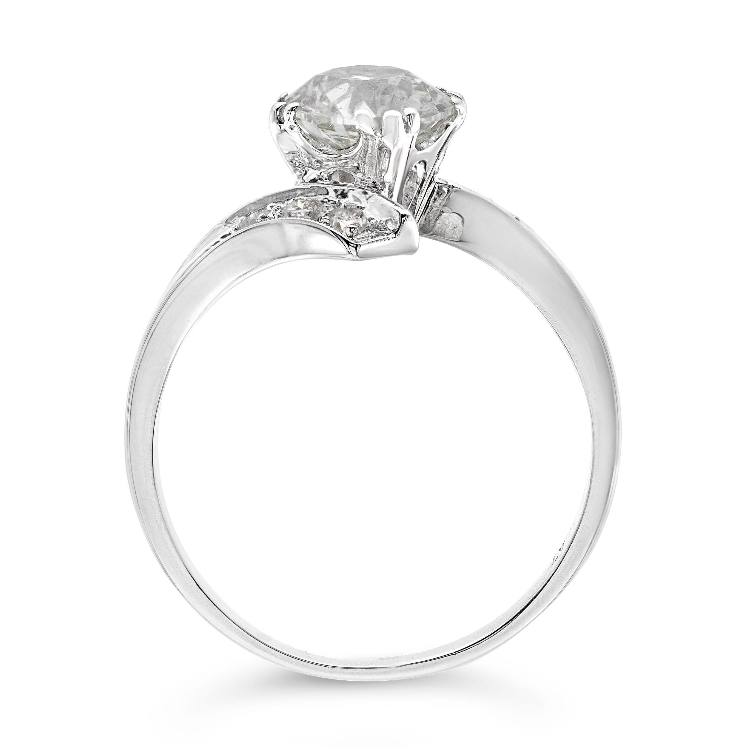 Vintage GIA Certified 1.55 Ct. Bypass Setting Engagement Ring I I1 in Platinum In Good Condition For Sale In New York, NY
