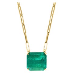 Vintage By Certified 20 Ct Emerald cut Colombian Emerald Collana in oro 18 Kt Y