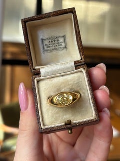 Vintage GIA Certified 2.03ct Fancy Yellow Oval Diamond Bezel Set Ring