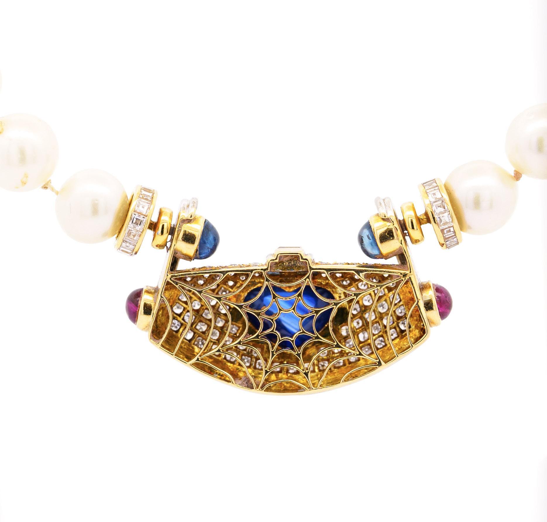 Halskette, GIA-zertifizierter 5 Karat herzblauer Saphir, Diamant & Perle, Vintage im Angebot 1