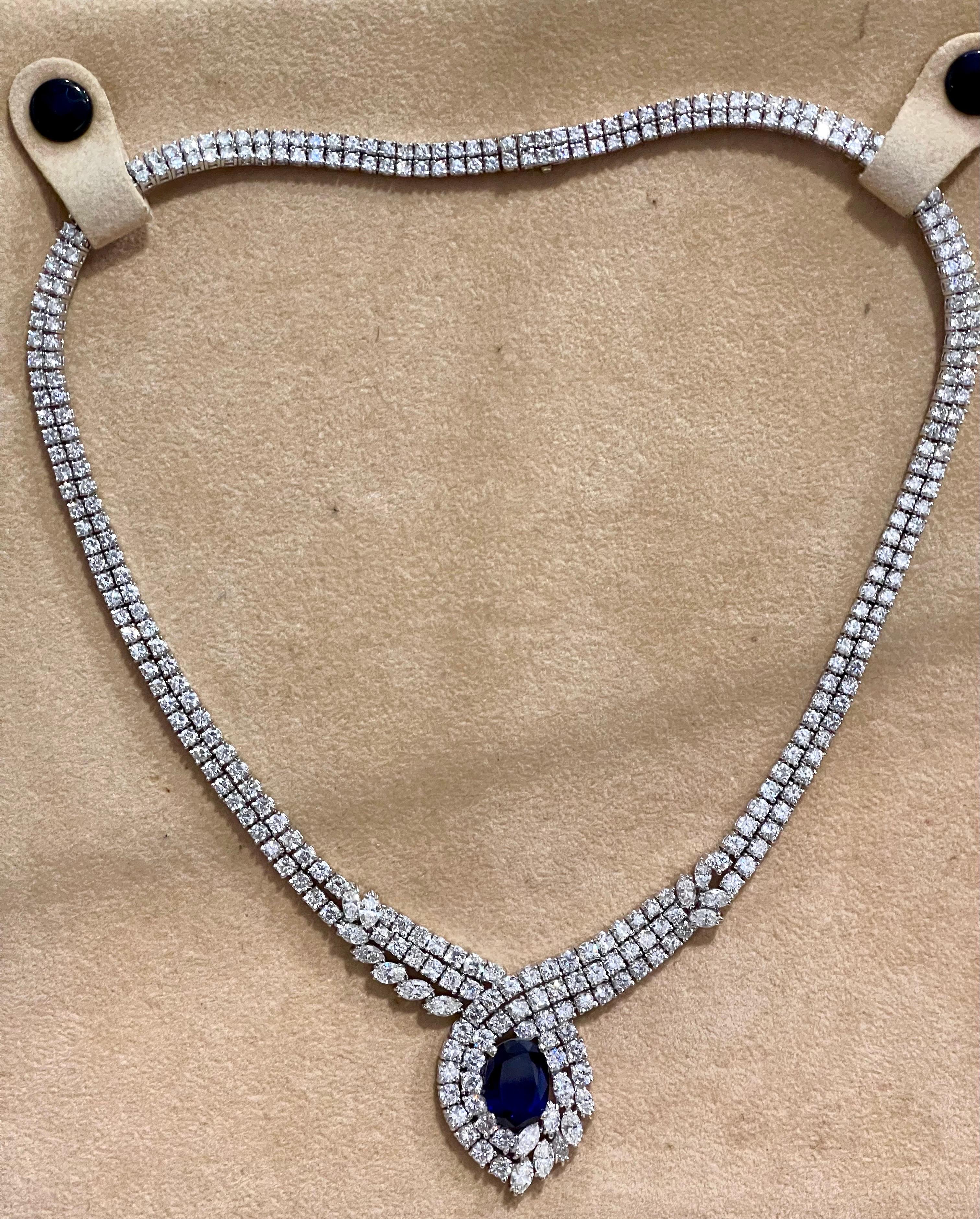 Vintage GIA Certified 6.5Ct Ceylon Sapphire & 32 Ct Diamond Necklace 18K W Gold For Sale 4