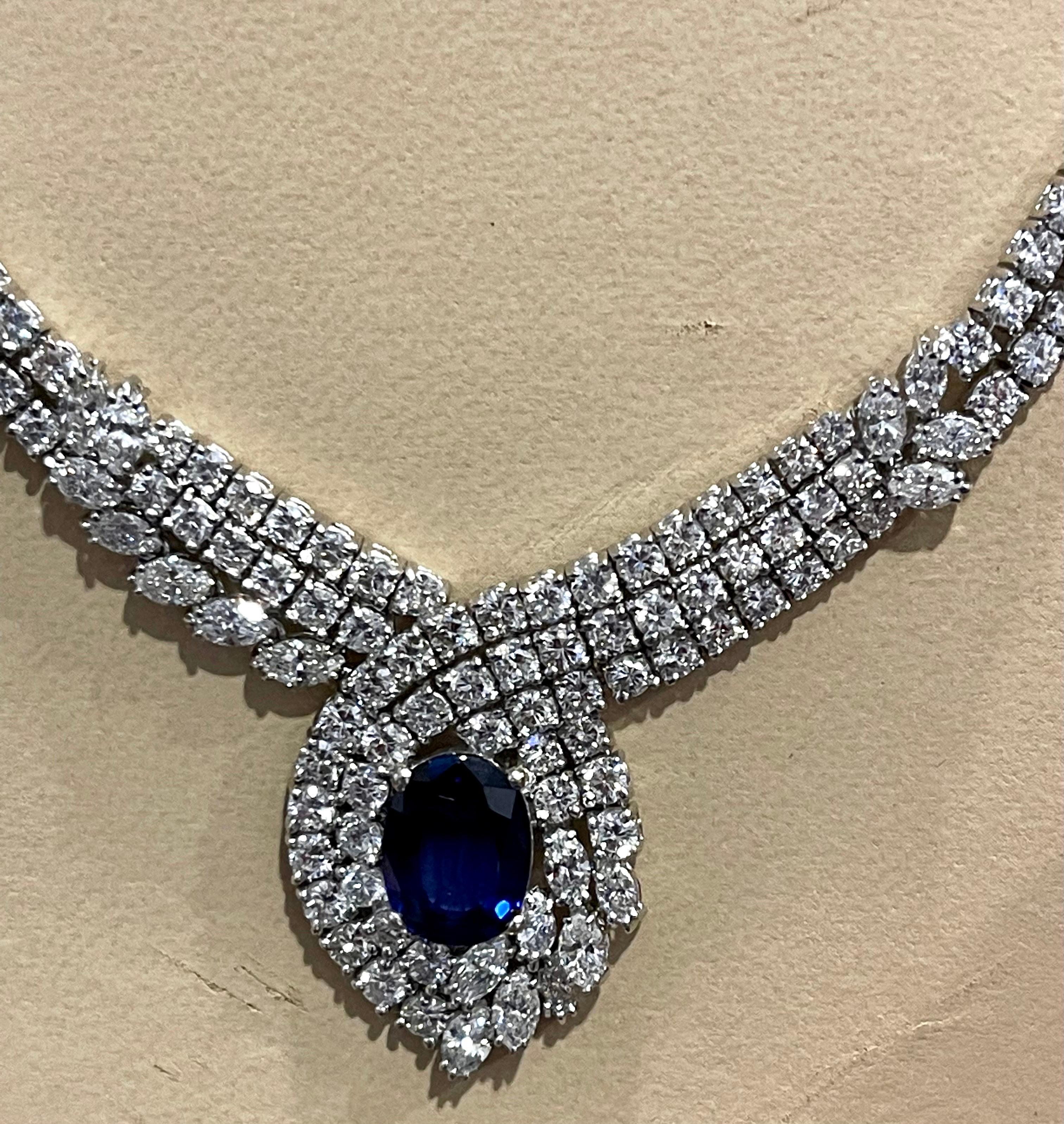 Vintage GIA Certified 6.5Ct Ceylon Sapphire & 32 Ct Diamond Necklace 18K W Gold For Sale 5
