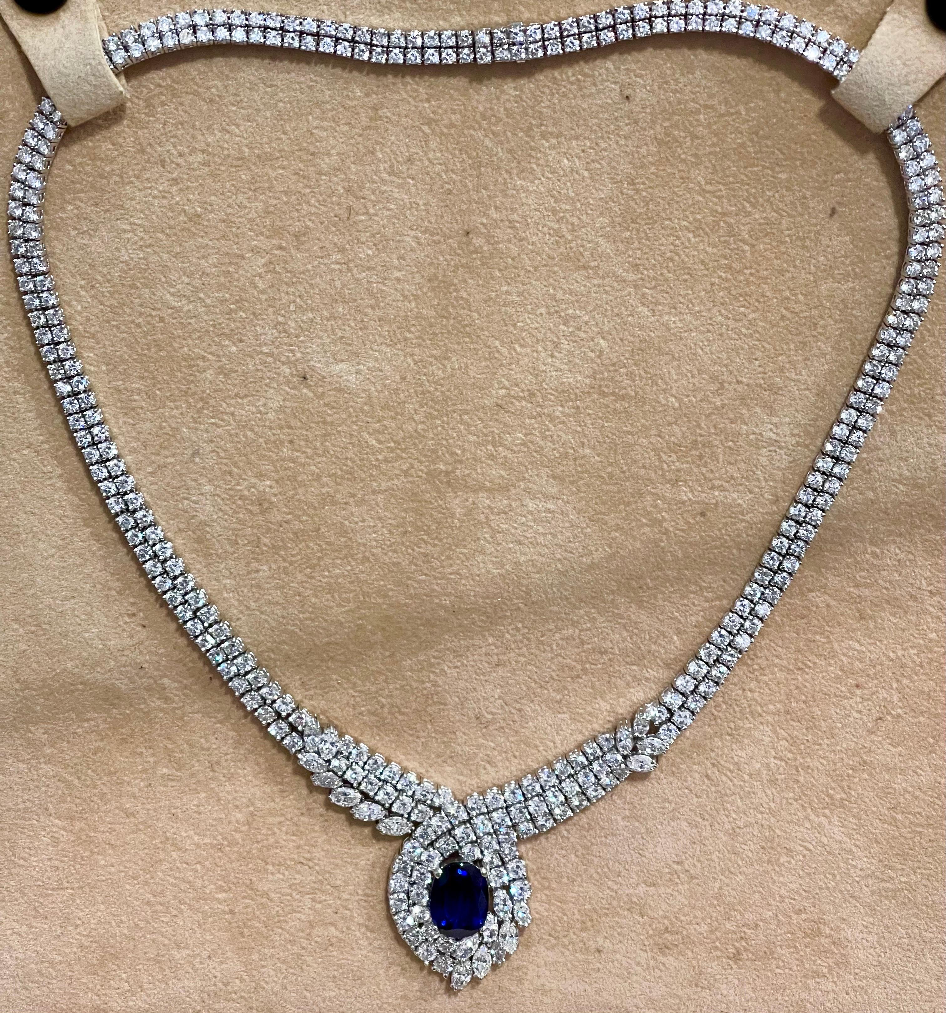 Vintage GIA Certified 6.5Ct Ceylon Sapphire & 32 Ct Diamond Necklace 18K W Gold For Sale 1