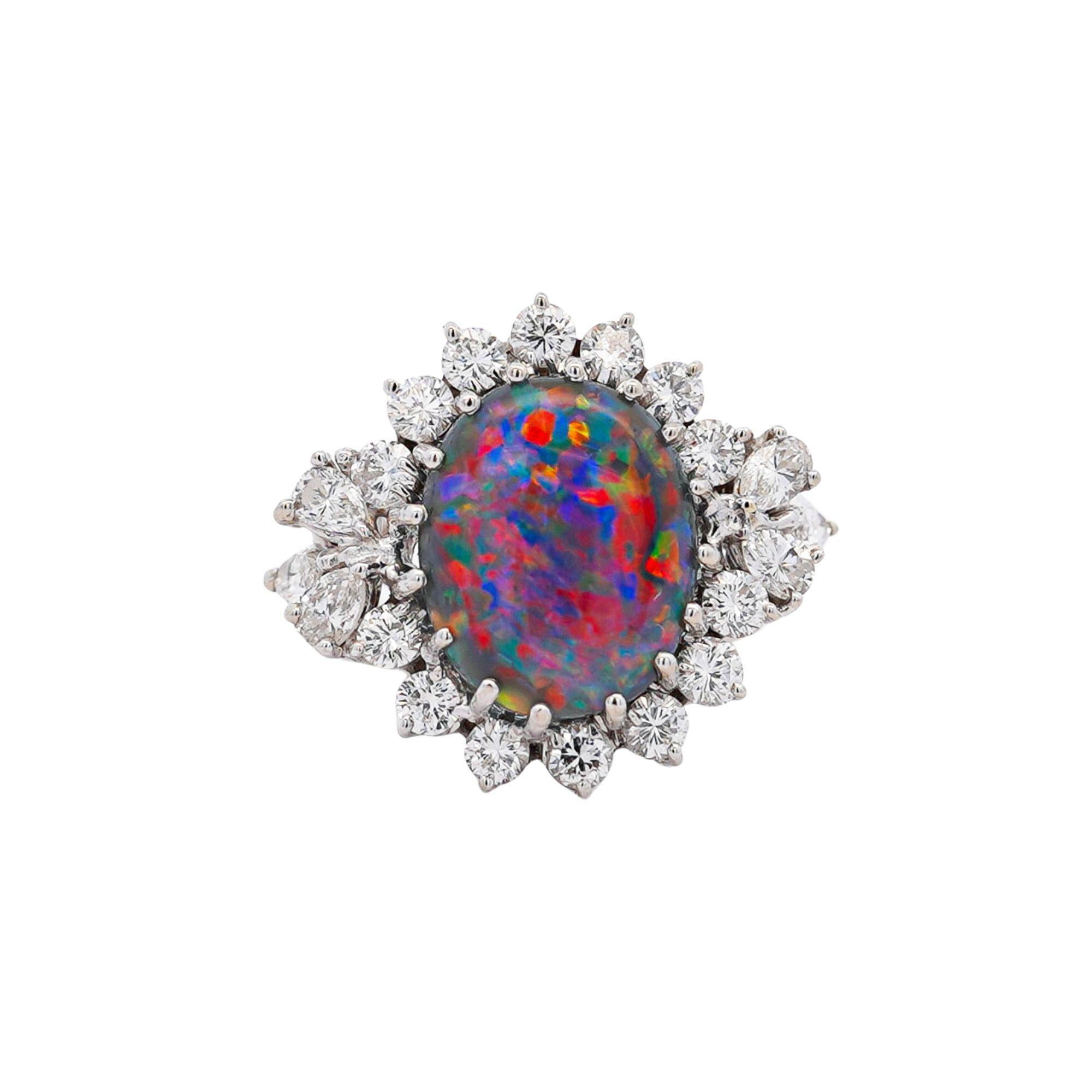 Vintage GIA Certified Black Opal Mixed Cut Diamond Halo 14K Cocktail Ring For Sale 5