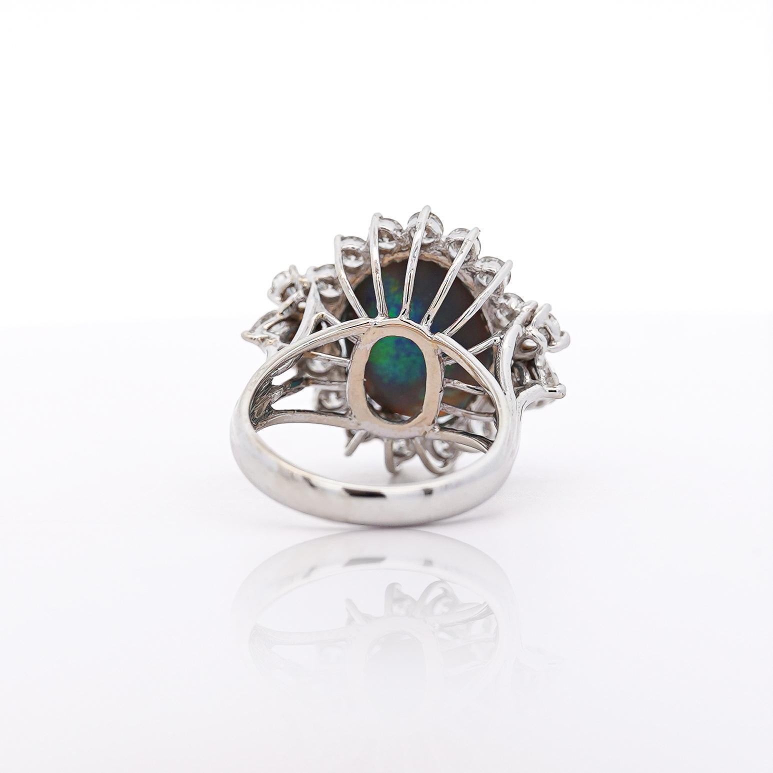 Vintage GIA Certified Black Opal Mixed Cut Diamond Halo 14K Cocktail Ring For Sale 1