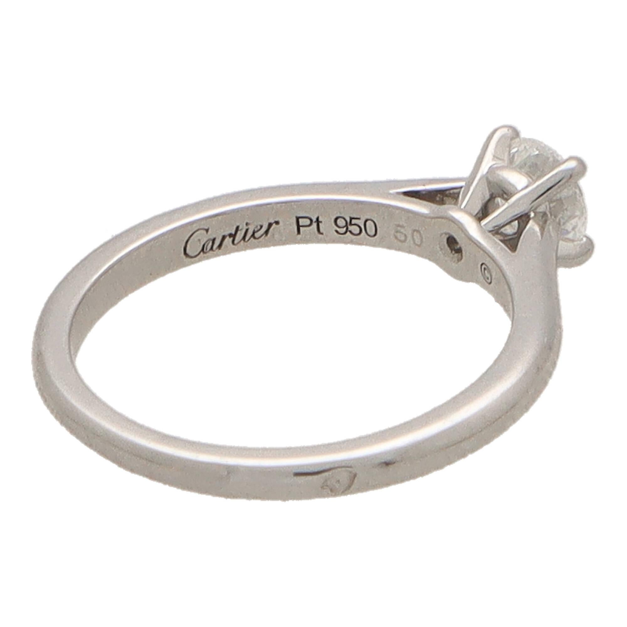 Anillo solitario de diamantes Vintage Cartier certificado GIA de 0,35 ct en platino Corte redondo en venta