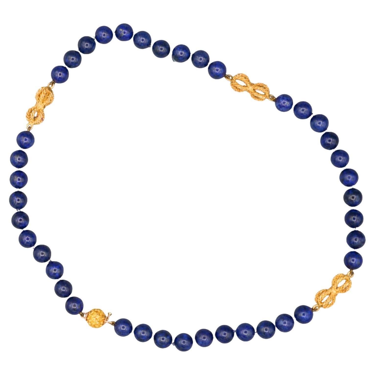 Collana di perle in oro 18 carati vintage con certificato GIA di Lapislazzuli